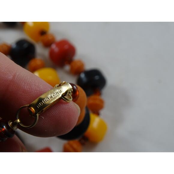 Vintage Hong Kong Graduated Beaded Necklace Chunky Statement Butterscotch Amber - Picture 6 of 7